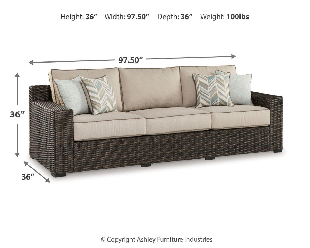 Coastline Bay Outdoor Sofa with Cushion - P784-838 - approximate manufacturer dimensions (supplier image 8)