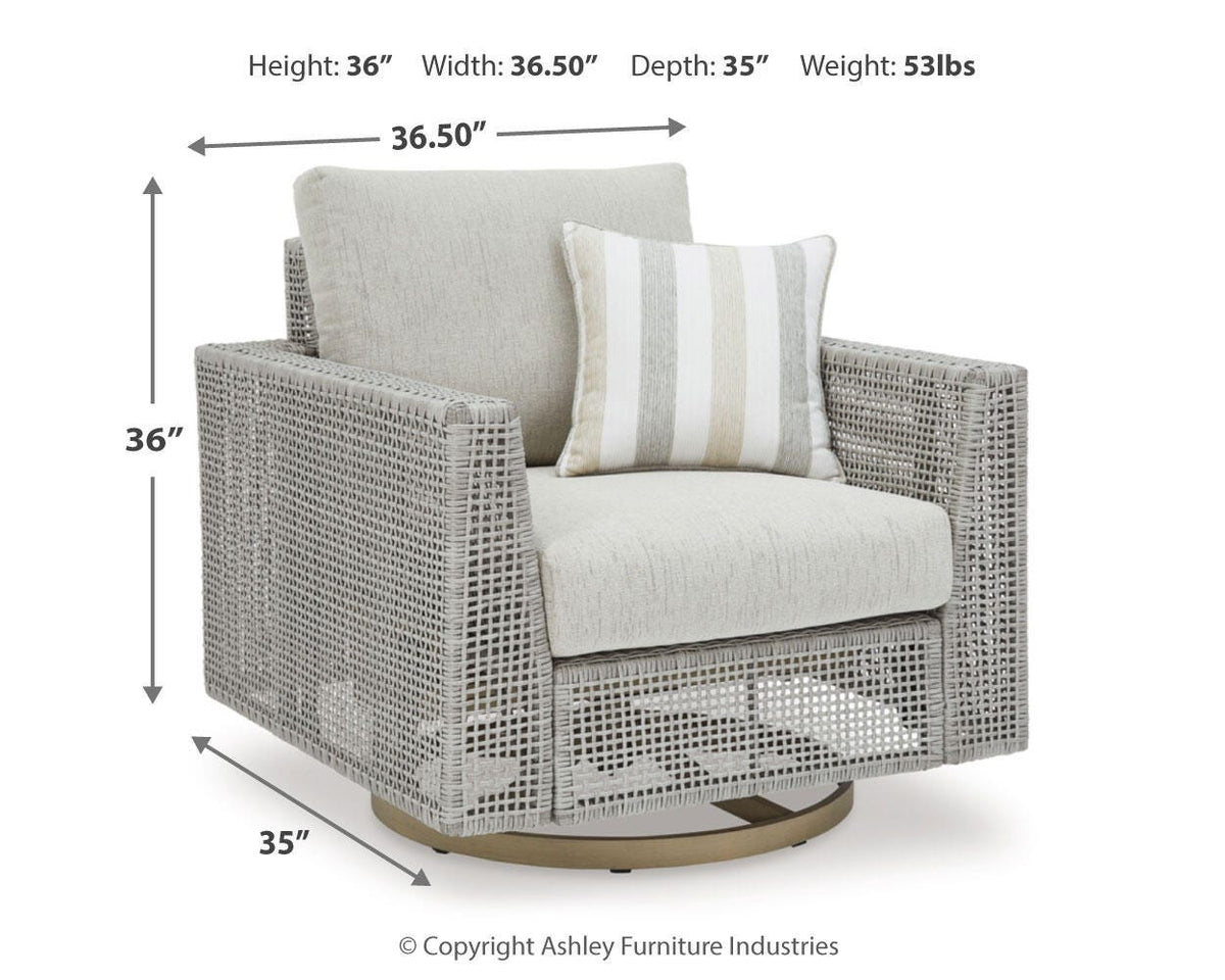 Seton Creek Outdoor Swivel Lounge with Cushion - P798-821 - approximate manufacturer dimensions (supplier image 9)