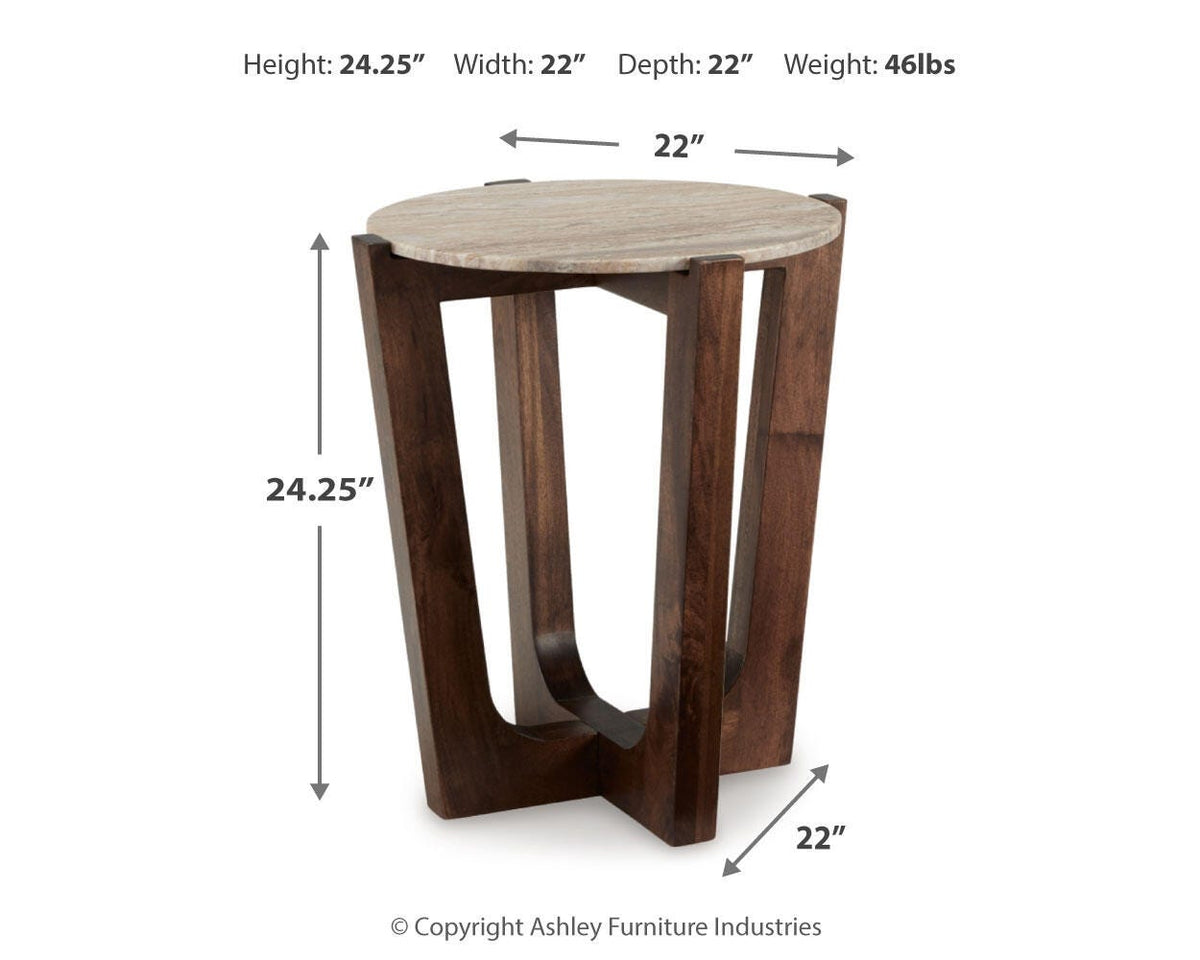 Tanidore End Table - T667-6 - approximate manufacturer dimensions (supplier image 7)
