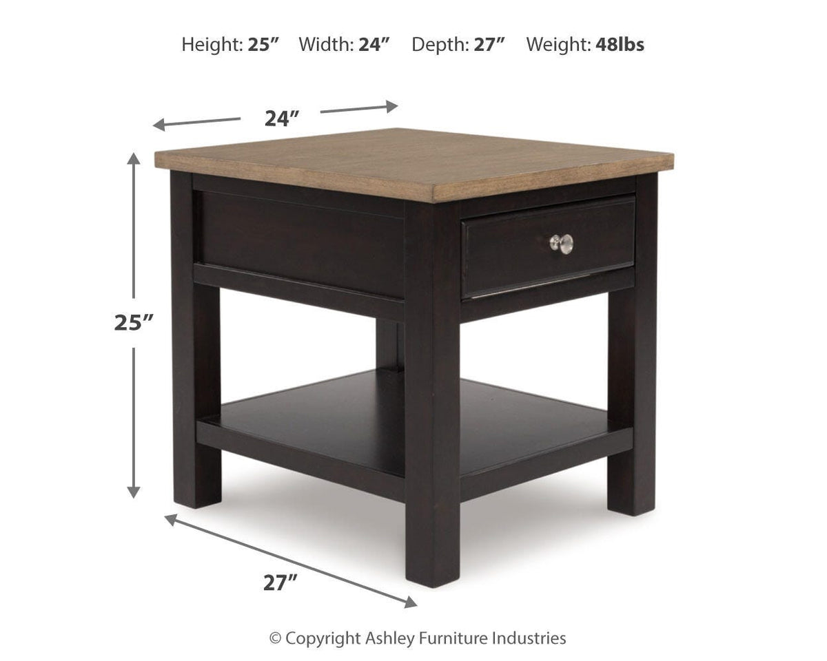 Drazmine End Table - T734-3 - approximate manufacturer dimensions (supplier image 13)