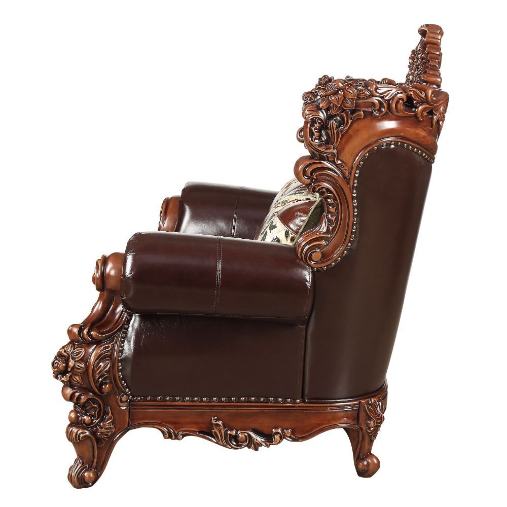 Forsythia - Sofa & Loveseat Set - Espresso Top Grain Leather Match & Walnut