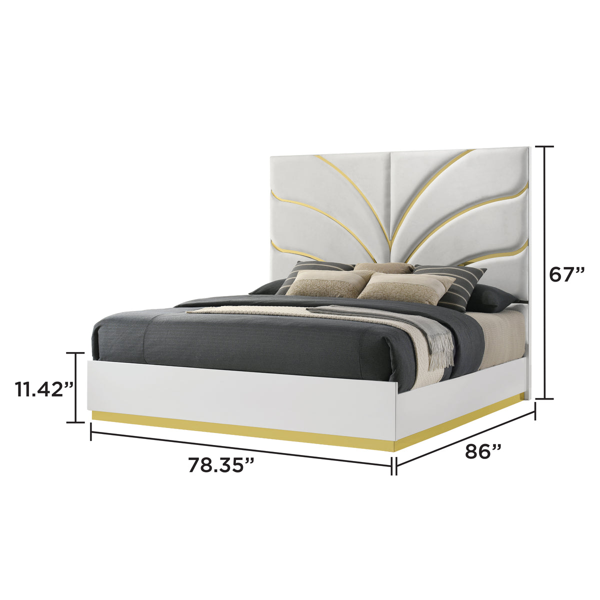 Giovanni White Bed - King bed dimension diagram; applies to King size only.