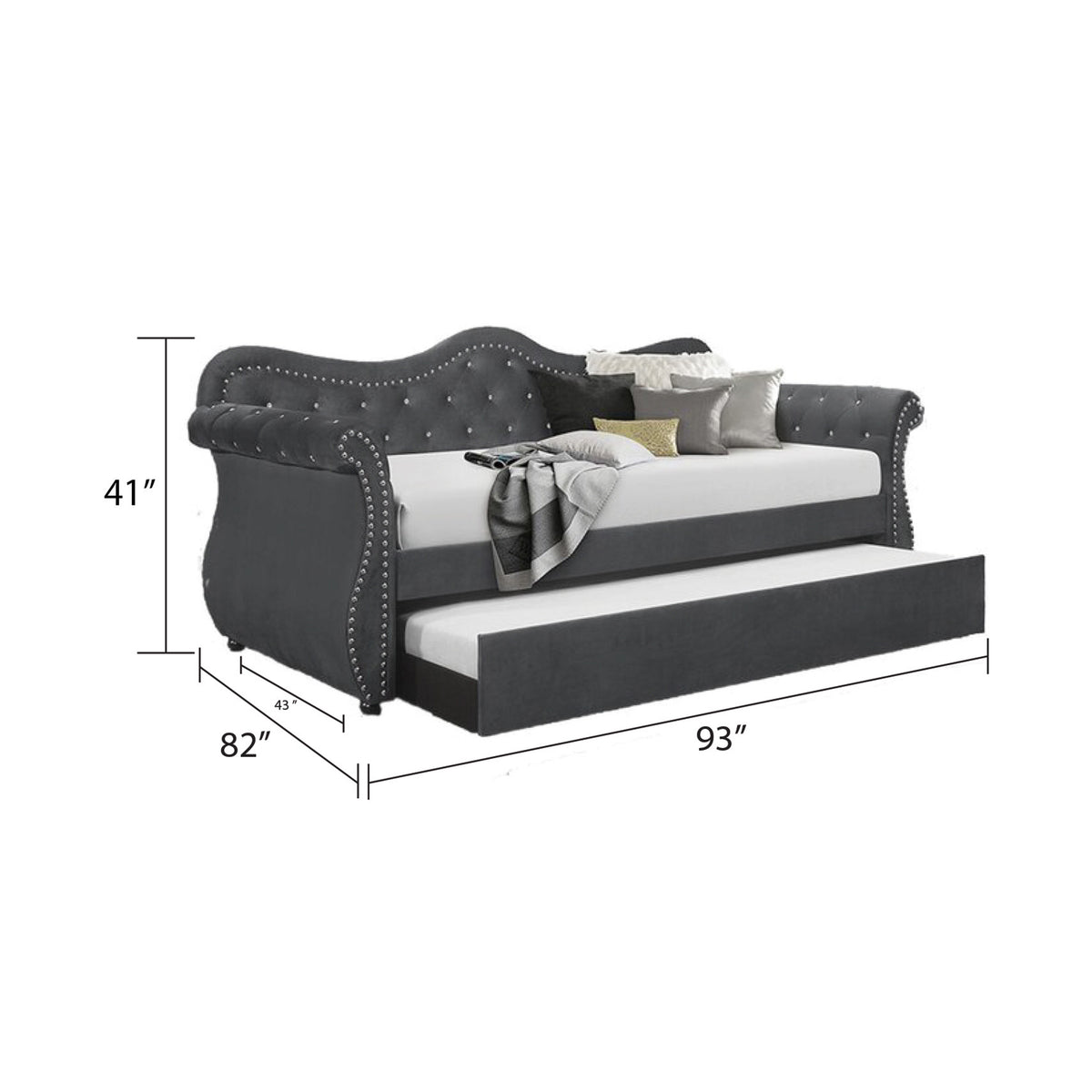 Abby Gray Daybed - Twin bed dimension diagram; for Twin size only.