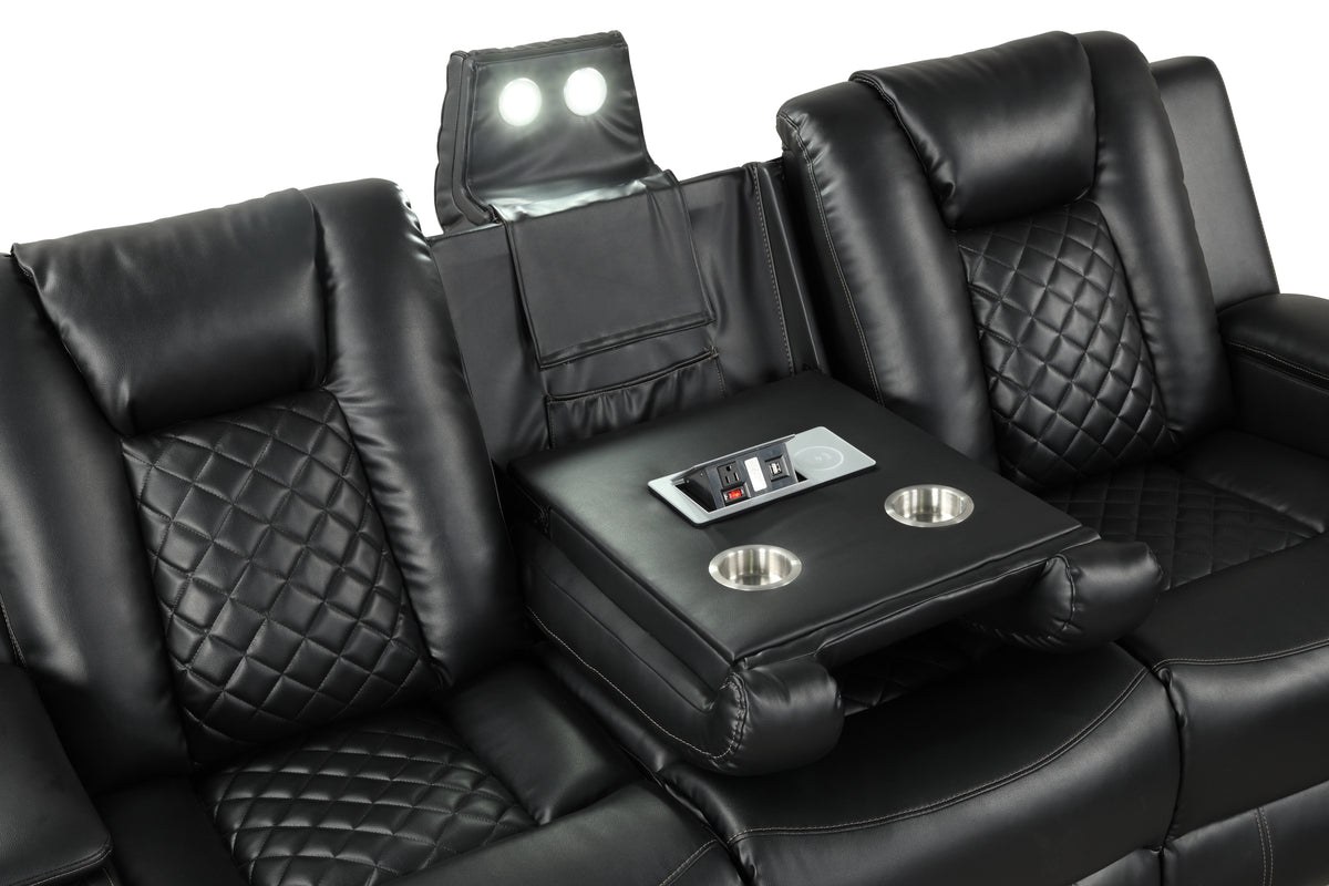 Benz black sofa drop-down center detail.