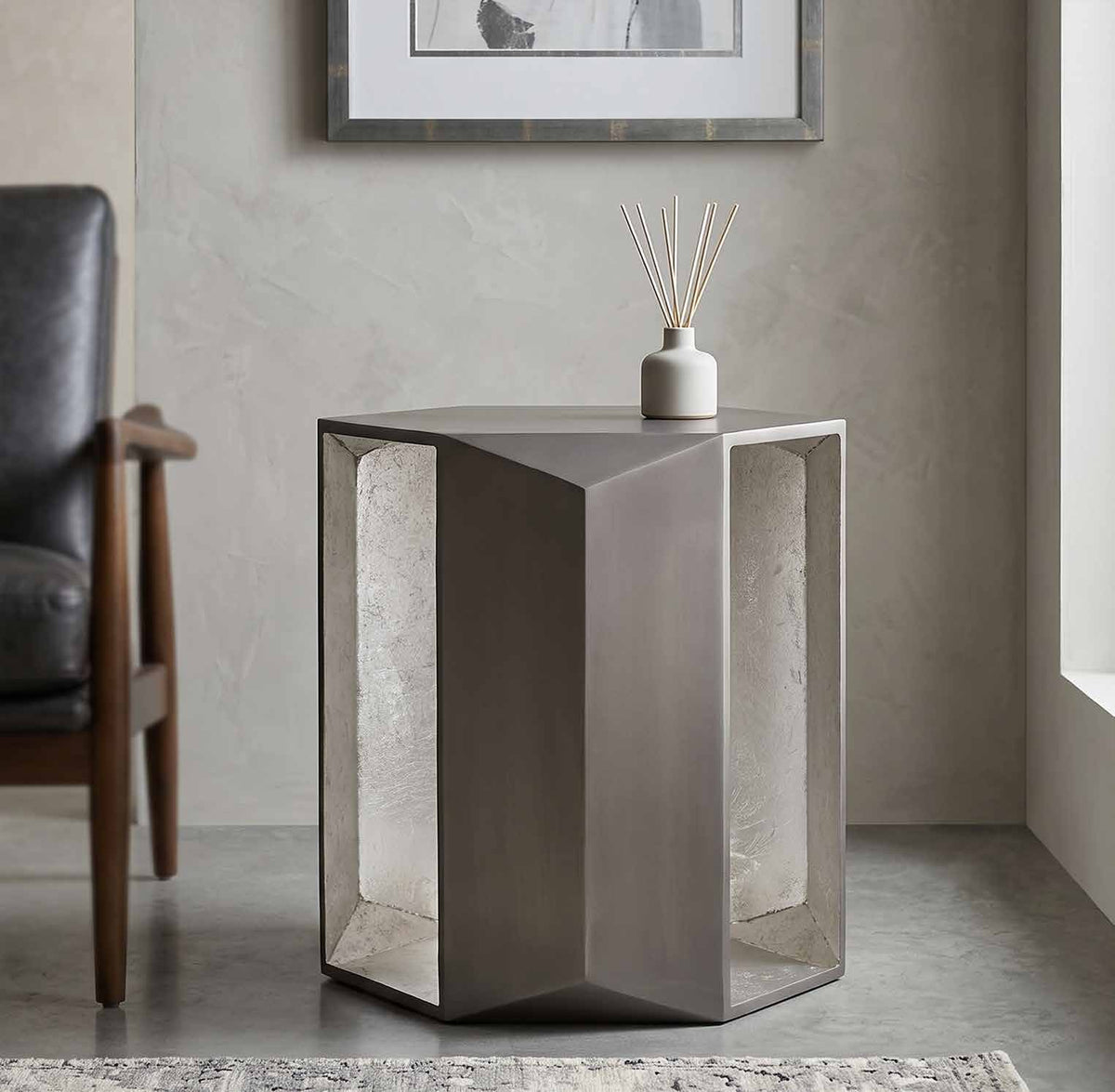 529 Silver End Table in a furnished room setting.