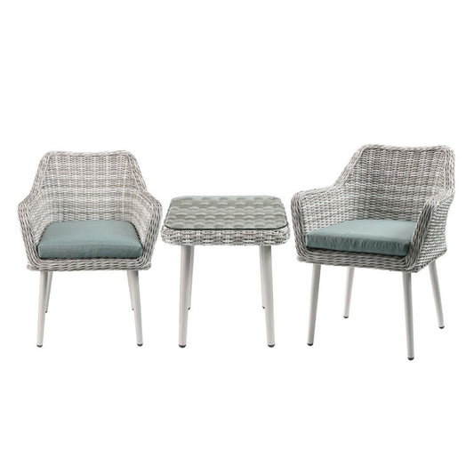 Tashay - 3 Piece Patio Bistro Set - Green Fabric & Beige Wicker