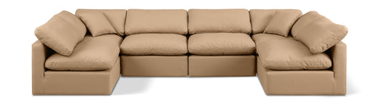 Indulge - Faux Leather 6 Piece Modular U-Shaped Sectional - Tan