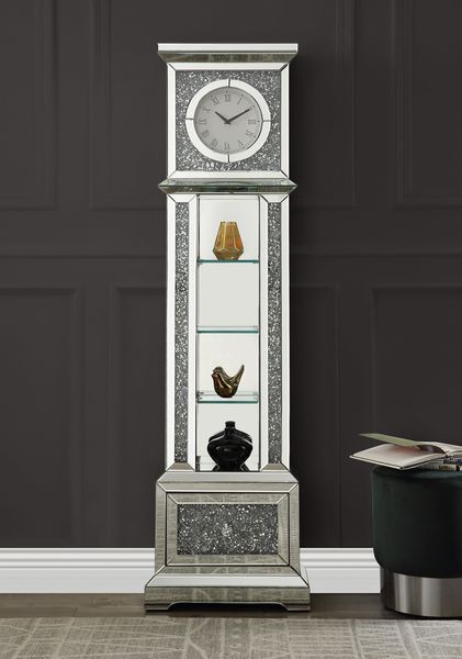 Noralie - 63" Standing Grandfather Clock With LED - Mirrored & Faux Diamonds