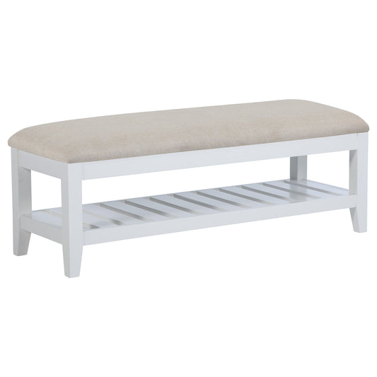 Bexhill - Upholstered Rectangular Bench With Shelf - White
