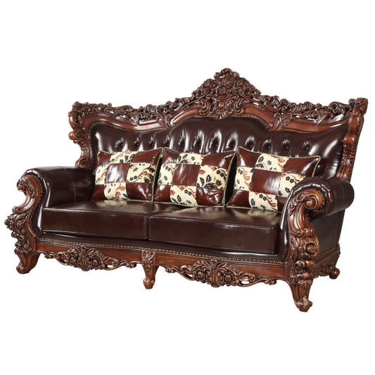 Forsythia - Sofa & Loveseat Set - Espresso Top Grain Leather Match & Walnut