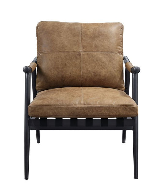 Anzan - Accent Chair - Berham Chestnut Top Grain Leather & Matt Iron
