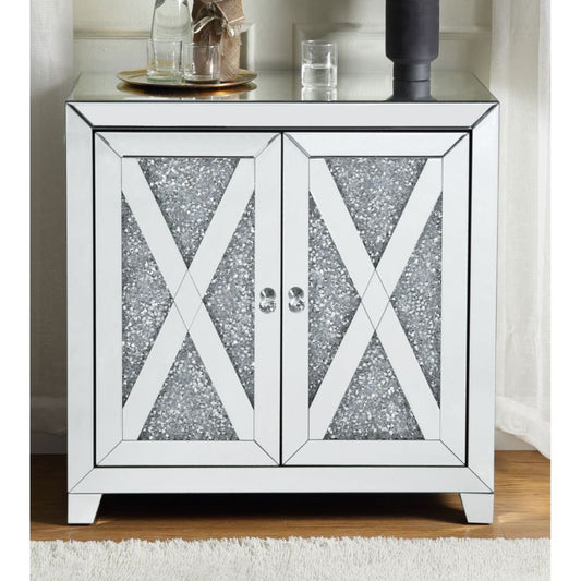 Noralie - 2 Door Console Cabinet - Mirrored & Faux Diamonds