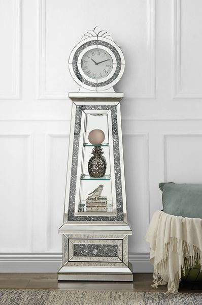 Noralie - 63" Faux Diamonds Grandfather Clock With LED - Mirrored