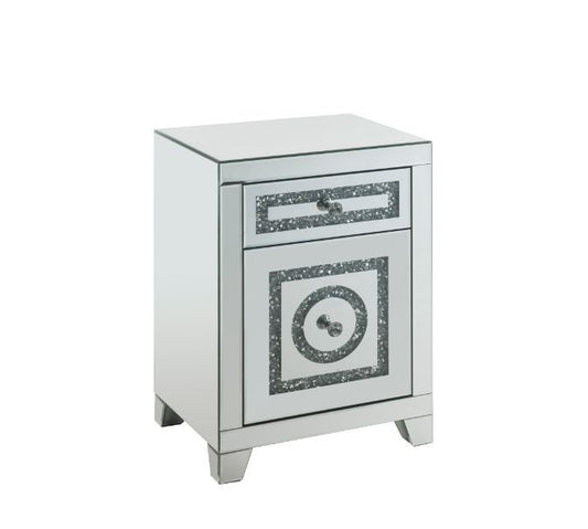 Noralie - 26"H Accent Table With Storage Drawers - Mirrored & Faux Diamonds