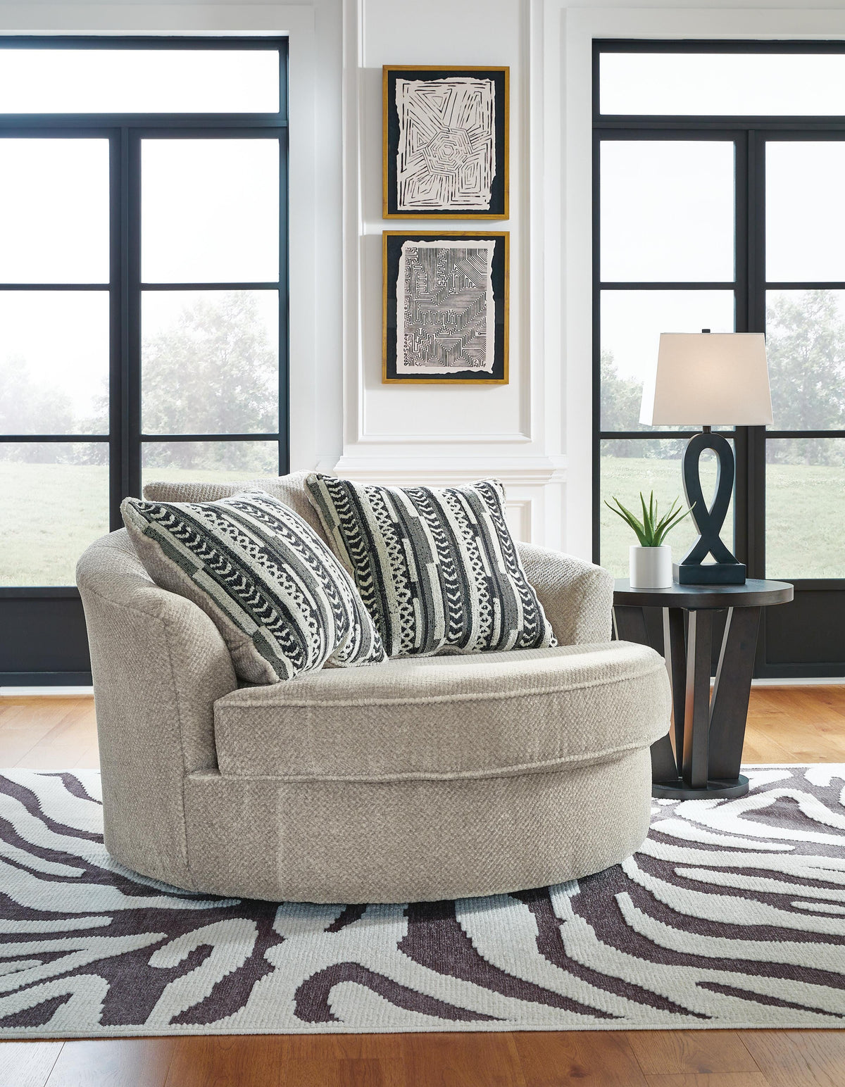 Calnita Oversized Swivel Chair and Ottoman - 20502U1 - product view or room setting; complete kit and included component views (supplier image 14)