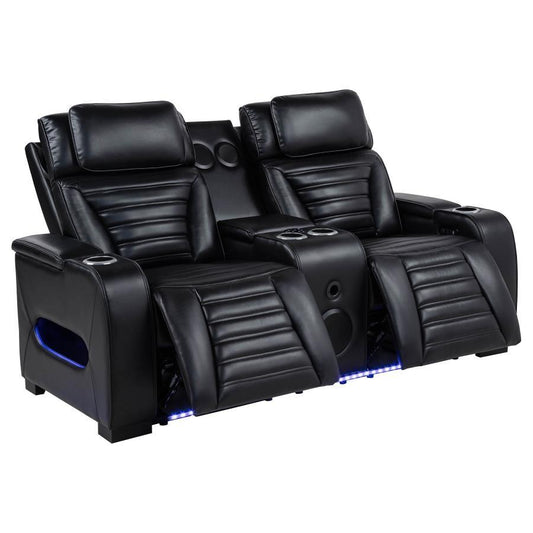 Zuma - Faux Leather Dual Power Reclining LED Loveseat - Black