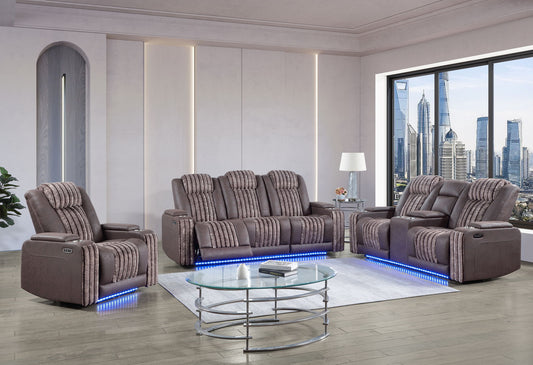 U8000 - 3 Piece Living Room Set (Power Console Reclining Loveseat, Power Reclining Sofa, Power Recliner With Power Headrest) - Brown