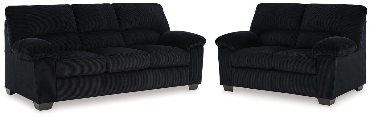 SimpleJoy sofa and loveseat set, Onyx, 24204U1: original supplier product or room view; only listed sofa and loveseat included. Castillo Furniture, Philadelphia.