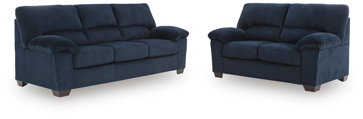 SimpleJoy sofa and loveseat set, Navy, 24205U1: original supplier product or room view; only listed sofa and loveseat included. Castillo Furniture, Philadelphia.