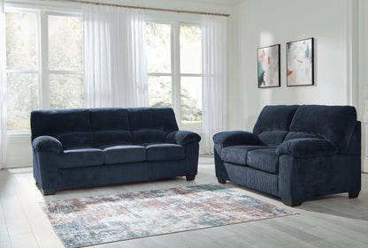 SimpleJoy sofa and loveseat set, Navy, 24205U1: original supplier product or room view; only listed sofa and loveseat included. Castillo Furniture, Philadelphia.