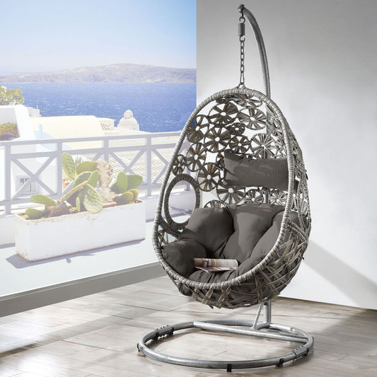 Sigar - Hanging Chair - Light Gray Fabric & Wicker
