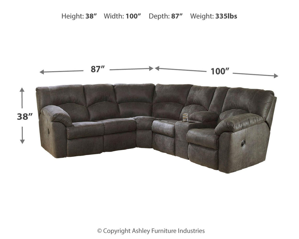 Tambo 2-Piece Sectional with Recliner - 27801U1 - approximate manufacturer dimensions (supplier image 6)