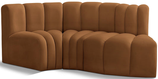 Arc - Velvet 3 Piece Modular L-Shaped Sofa - Saddle