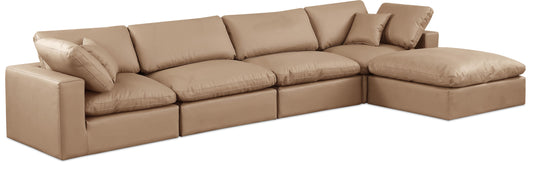 Comfy - 5 Piece Faux Leather Modular Sectional With Chaise - Tan
