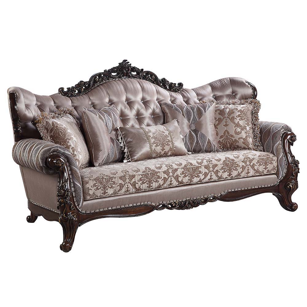 Benbek - Sofa & Loveseat Set - Fabric & Antique Oak