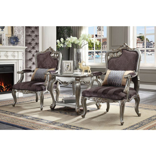 Picardy - Chair With Pillow Rf Leaf) - Velvet & Antique Platinum
