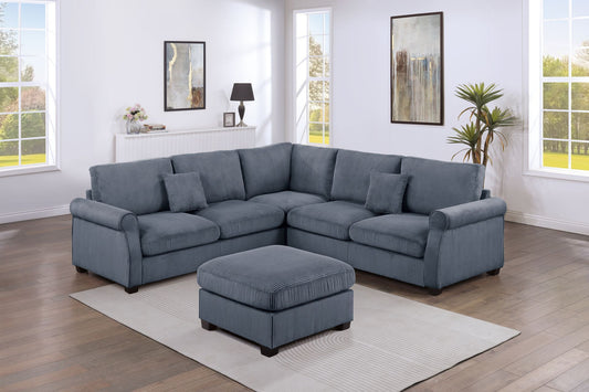 Dark Gray Corduroy 4 Piece Sectional Sofa