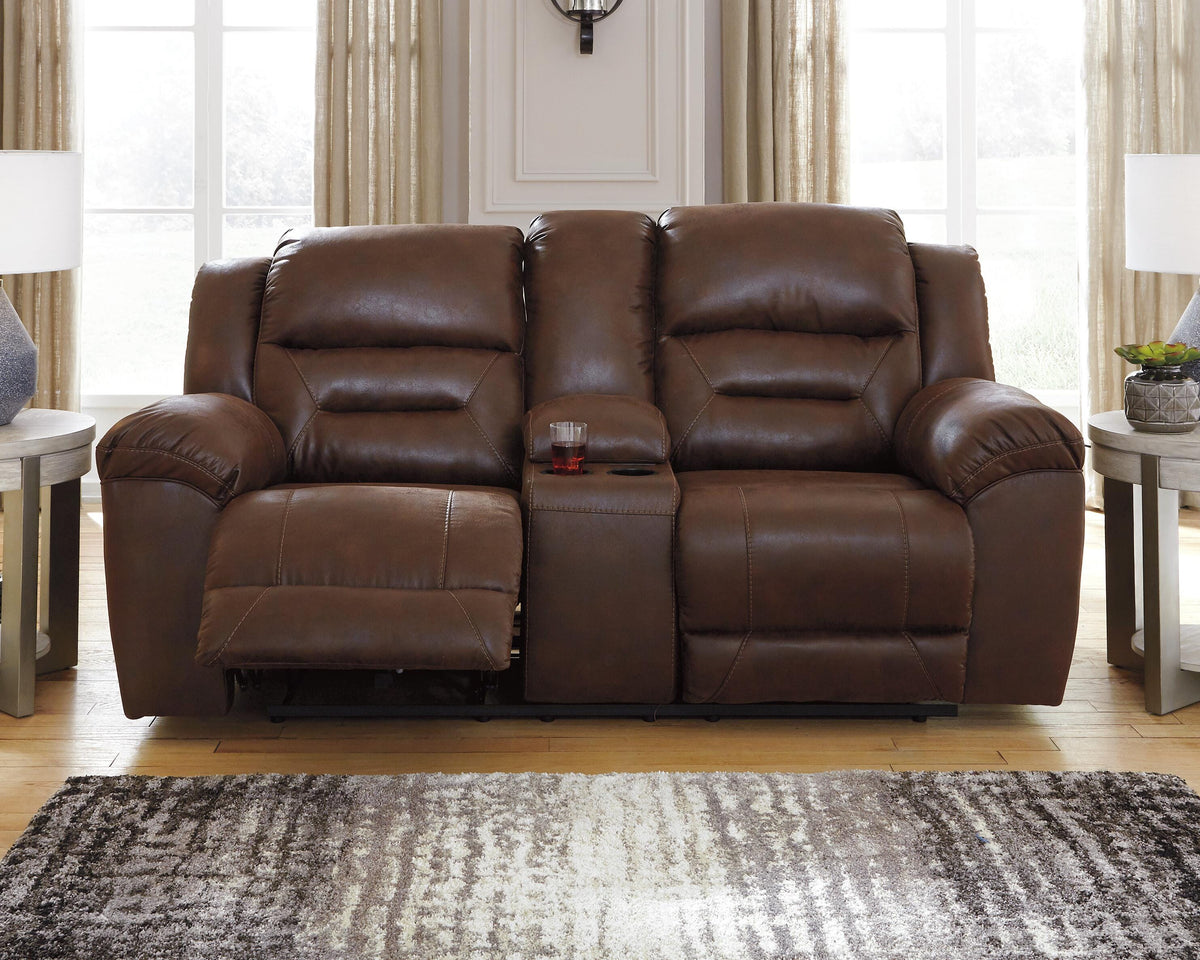 Stoneland Reclining Loveseat with Console - 3990496 - product view or room setting; only loveseat included (supplier image 13)