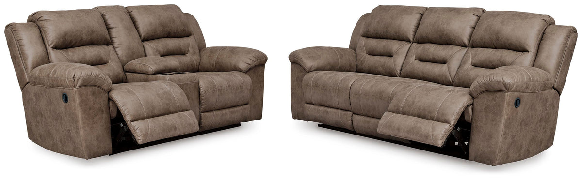 Stoneland sofa and loveseat set, Fossil / Manual Sofa + Power Loveseat, 39905U4: original manufacturer image; only listed sofa and loveseat included. Castillo Furniture, Philadelphia.