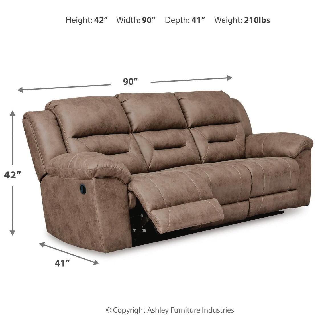 Stoneland Reclining Sofa - 3990588 - approximate manufacturer dimensions (supplier image 23)