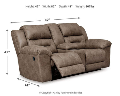 Stoneland Reclining Loveseat with Console - 3990594 - approximate manufacturer dimensions (supplier image 10)