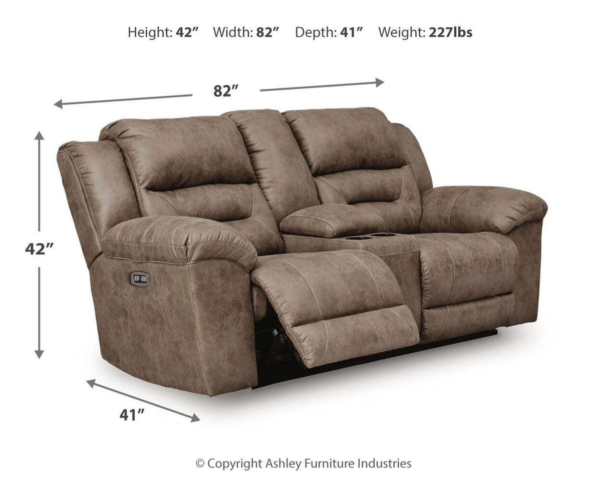Stoneland Reclining Loveseat with Console - 3990596 - approximate manufacturer dimensions (supplier image 4)