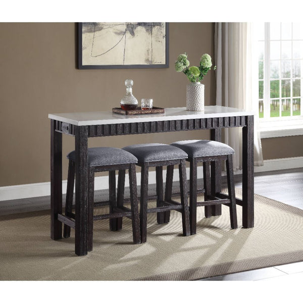 Necalli - 4 Piece Counter Height Table Set - Marble Top & Weathered Espresso