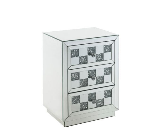 Noralie - 18" X 14" Accent Table With Faux Diamonds - Mirrored