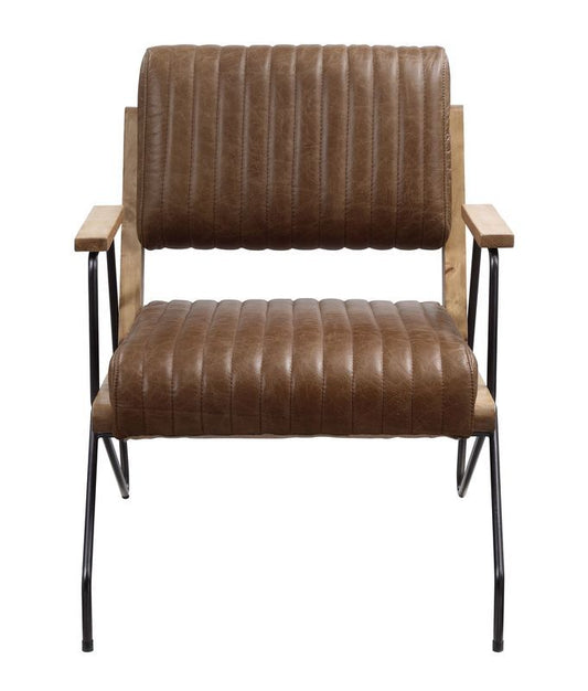 Eacnlz - Accent Chair - Cocoa Top Grain Leather & Matt Iron