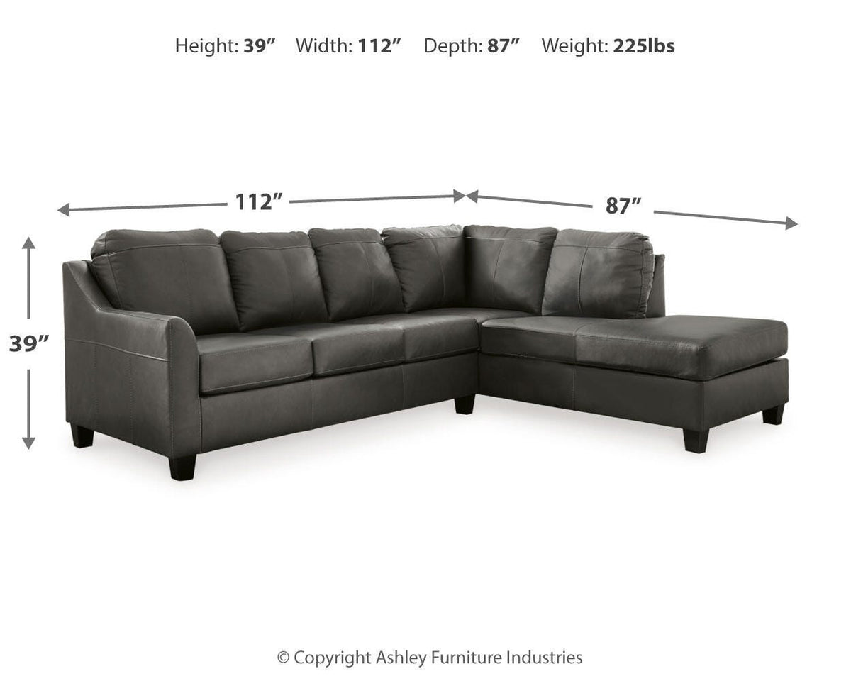 Valderno 2-Piece Sectional with Chaise - 47804S1 - approximate manufacturer dimensions (supplier image 9)