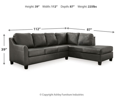 Valderno 2-Piece Sectional with Chaise - 47804S1 - approximate manufacturer dimensions (supplier image 9)