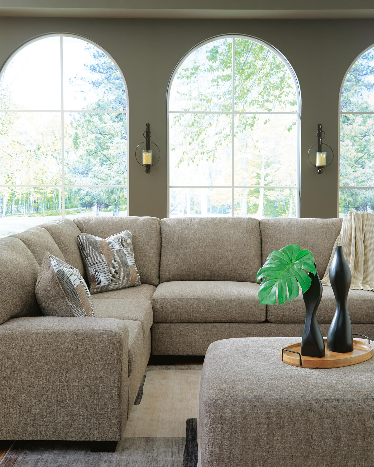 Newellen 3-Piece Sectional and Oversized Ottoman - 48404U1 - product view or room setting; complete kit and included component views (supplier image 9)
