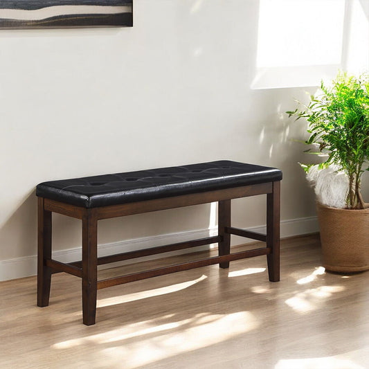 Urbana - Counter Height Bench - Black Synthetic Leather & Espresso