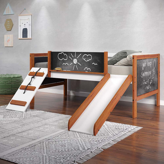 Aurea - Twin Loft Bed With Slide - Cherry Oak & White