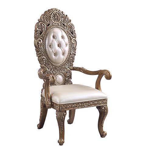 Constantine - Arm Chair (Set of 2) - Synthetic Leather , Brown & Gold