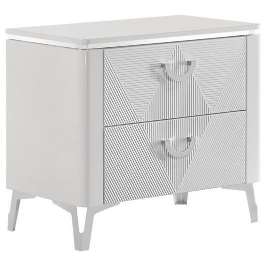 Cassia - 2-Drawer Nightstand Bedside Table - White High Gloss