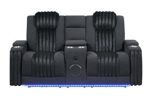 U8000 - Power Reclining Loveseat With Console, Power Headrest, LED Light, Bluetooth Speaker - Black