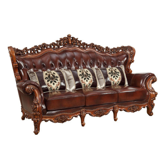 Eustoma - Sofa & Loveseat Set - Cherry Top Grain Leather Match & Walnut