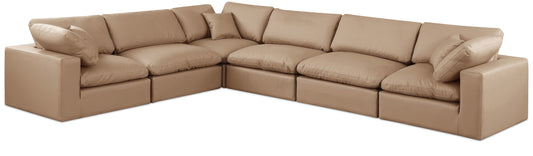 Comfy - 6 Piece Faux Leather Modular Corner Sectional - Tan