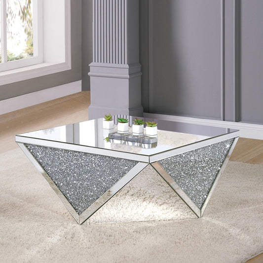 Noralie - 38" Square Coffee Table - Mirrored & Faux Diamonds